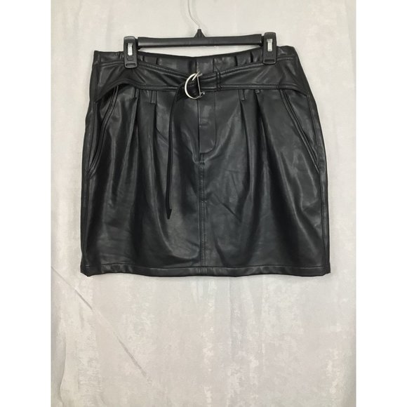 Express Faux Leather Belted Mini Skirt Size Large Black - Picture 6 of 8